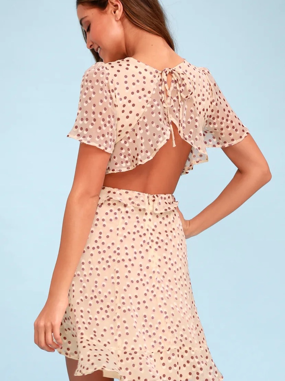 Astr the Lable Elsie Cream Polka Dot Backless Dress - Picture 3 of 7